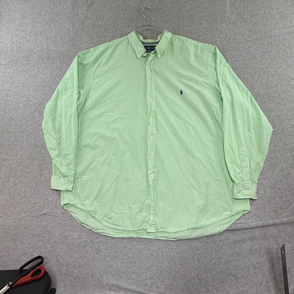 Ralph Lauren Button Down Shirt Mens 4XLT Green Striped Classic Fit Long Sleeve